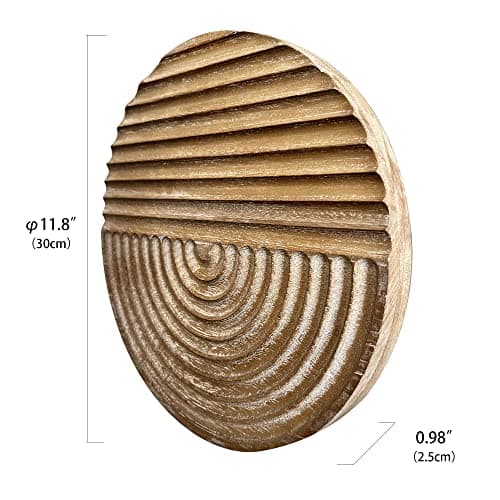 Musanpou Hand-carved Round Wood Wall Decor | Farmhouse & Country Style | Natural