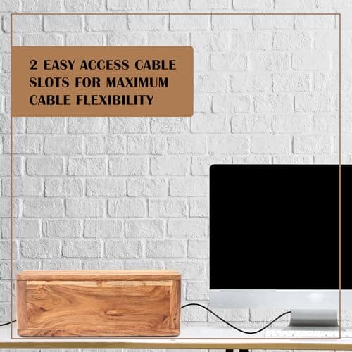 Acacia Wood Large Cable Management Box - Power Strip and Desk Cord Organizer