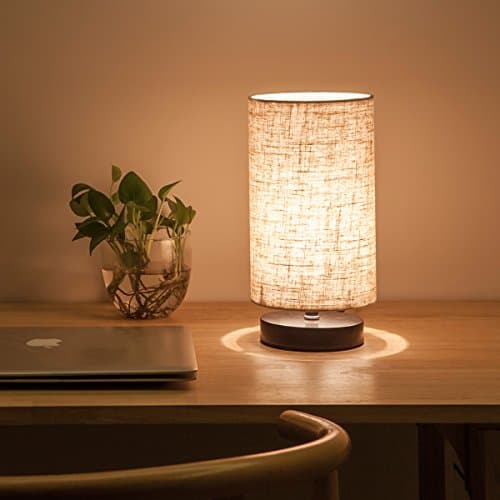 Fabric Wooden Table Lamp, Cylinder Black Base, Bedside & Desk Lamp