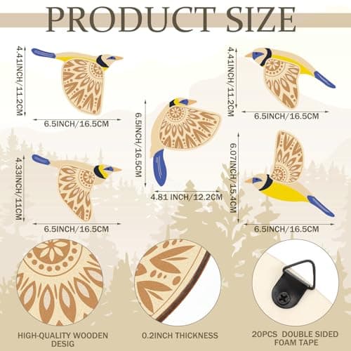 Rustic Blue Wooden Bird Wall Art for Living Room Kitchen Office Gift