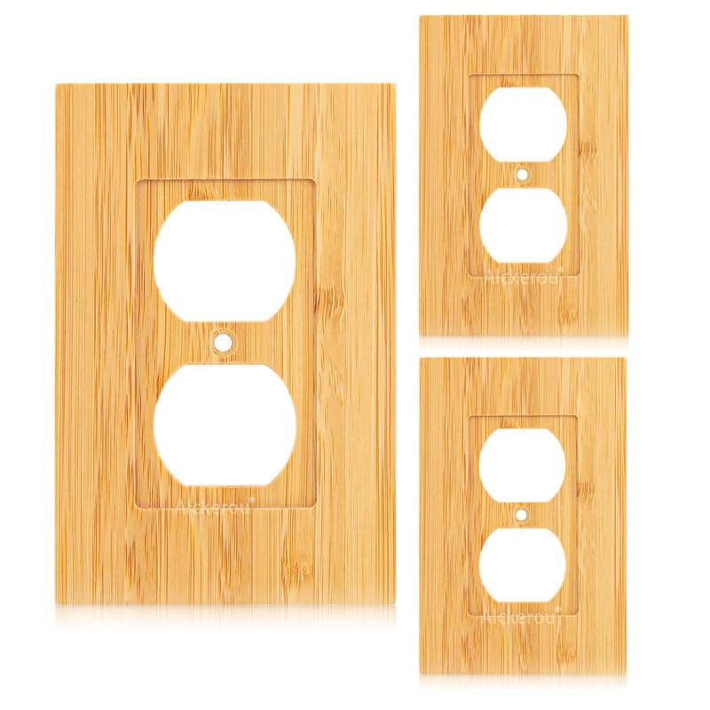 Solid Bamboo Light Switch Plate, Decorative Raw Wood Cover 4.8" x 3.14" Single Toggle — 3PC-6K Wall Plate 2
