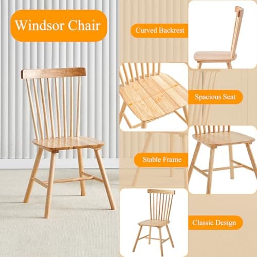 Wooden Dining Chairs Set of 4, Windsor Style for Kitchen Room