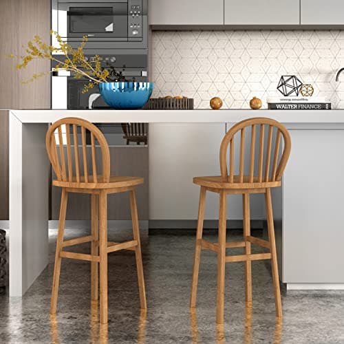 COSTWAY Windsor Bar Stools, 30 Inch Back With Footrest, Easy Assembly, Natural