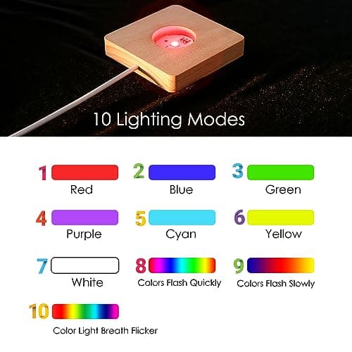 IFOLAINA Wood Base Small Multi-Color LED Light Display Stand for 3D Crystal Ball Glass Art