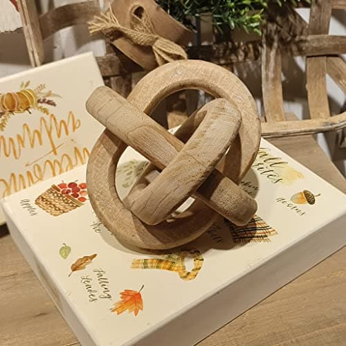 Hand Carved Rustic Brown Wood Knot Decor 3-Link Chain for Coffee Table Tray