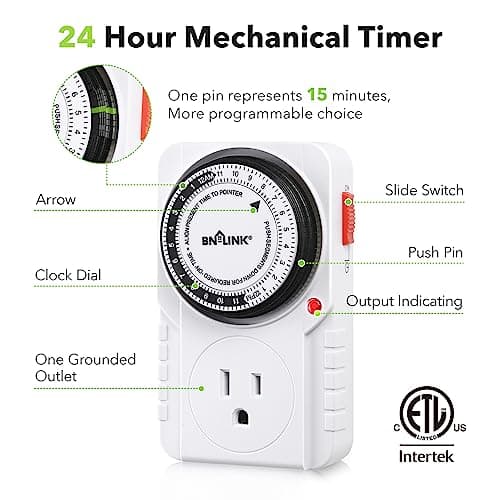 24 Hour Aquarium Plug-in Timer for Grow Light Hydroponics 125VAC ETL Listed 1875W