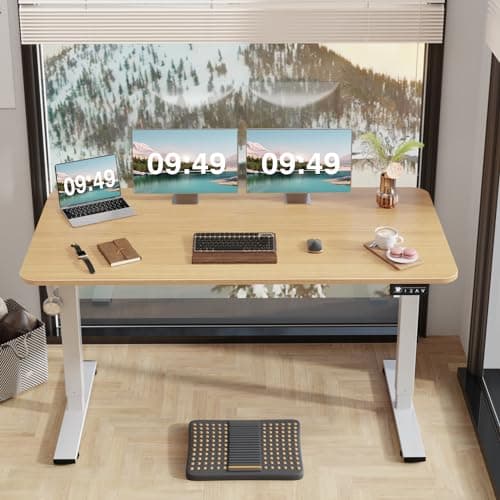 Furmax Electric Height Adjustable Standing Desk, Light Wood, 55x24 inches
