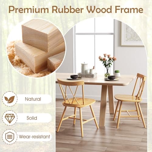 Giantex Natural Rubber Wood Farmhouse Dining Chair Set of 4