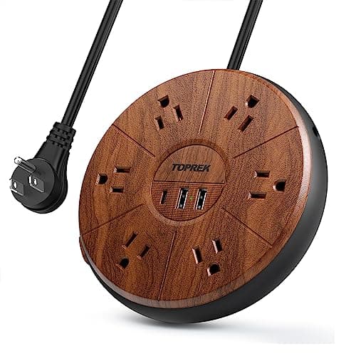Power Strip with 20W USB-C, 6.5 FT Extension, 6 Outlets, 1 USB-C, 2 USB-A, TOPREK Surge Protector, Wood Desk Power Strip