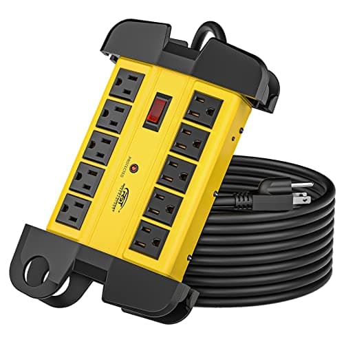 CRST 10-Outlet Heavy Duty Power Strip with 15-Amp Surge Protector, 15-Foot Cord, ETL Listed (Yellow)