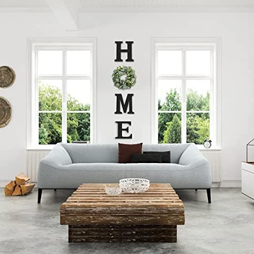 Black Wood Home Sign with Artificial Eucalyptus Wreath for Wall Decor