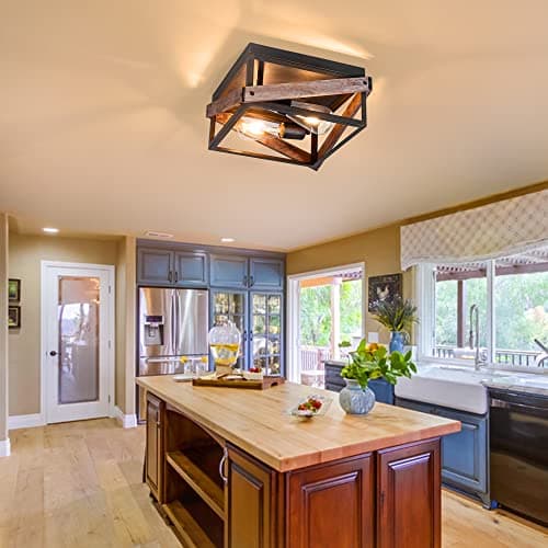 Rustic 2-Light Ceiling Fixture, Farmhouse Flush Mount for Living Room