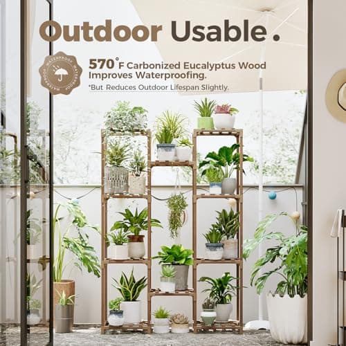 Bamworld Brown Wood Flower Stand for Multiple Plants Outdoor Indoor Living Room Patio Balcony Garden Decor