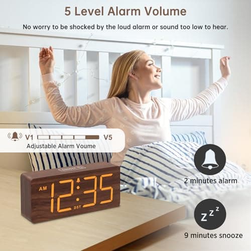 DreamSky Wooden Digital Alarm Clock with Large Numbers & Features
