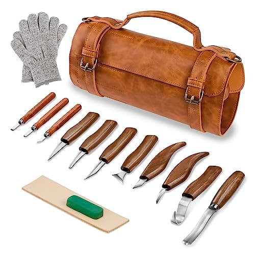 Tekchic Deluxe Wood Carving Kit with Whittling Knife & Leather Case