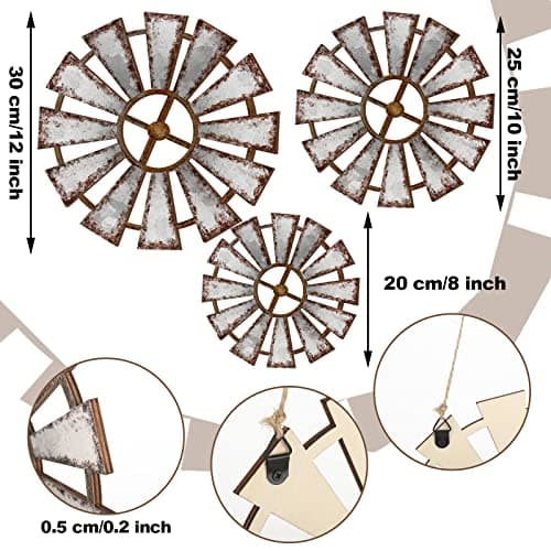 Yookeer 3 Pack Farmhouse Wood Windmill Wall Decoration