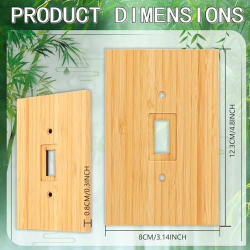 Solid Bamboo Light Switch Plate, Decorative Raw Wood Cover 4.8" x 3.14" Single Toggle