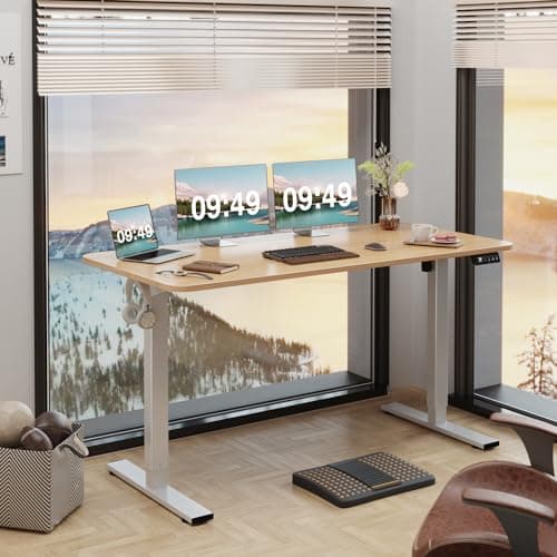 Furmax Electric Height Adjustable Standing Desk, Light Wood, 55x24 inches