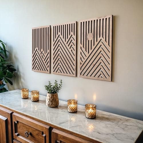 Modern Wooden Wall Sculptures - Set of 3 - Oak - Living Room Decor