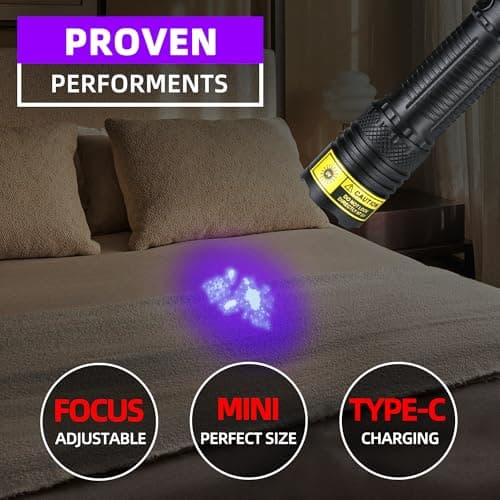 DARKBEAM 395nm Mini USB-C Rechargeable Black Light, Water Resistant & Focusable