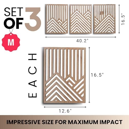 Modern Wooden Wall Sculptures - Set of 3 - Oak - Living Room Decor