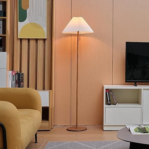 GLOBE Electric 62" Wood Toned Floor Lamp with Pleated Fabric Shade