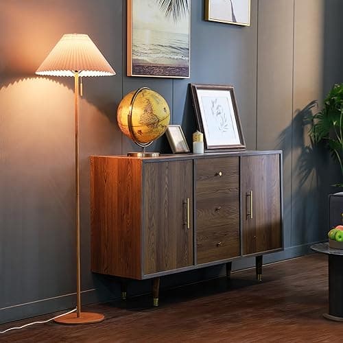 GLOBE Electric 62" Wood Toned Floor Lamp with Pleated Fabric Shade