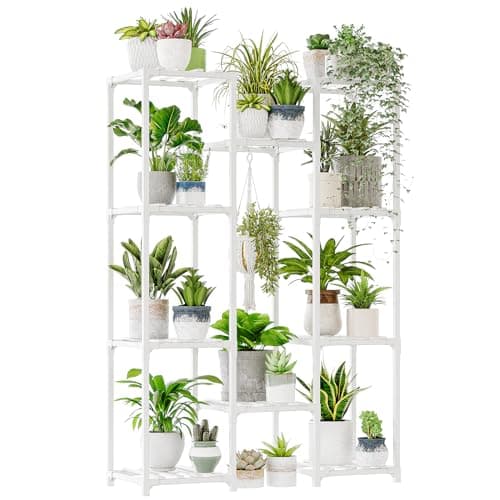 Bamworld Brown Wood Flower Stand for Multiple Plants Outdoor Indoor Living Room Patio Balcony Garden Decor — White-10 Pots