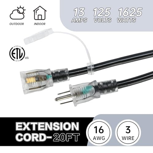 ETL Listed 20FT 16 Gauge Multi-Outlet Extension Cord, 4 Weatherproof Outlets, Ideal for Stage, Garden, & Christmas