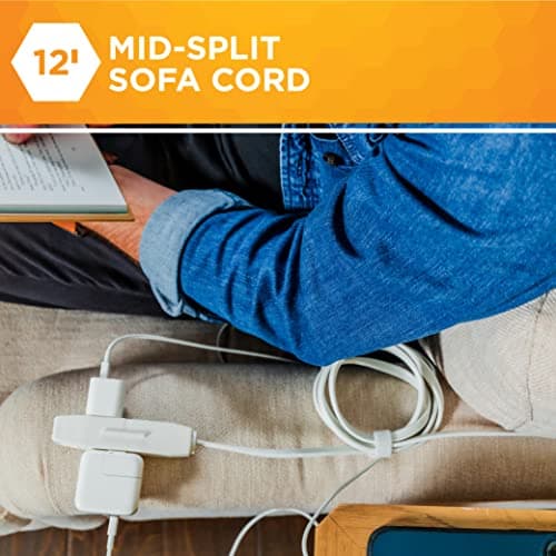 Sofa Cord for Woods; 6 Outlets; 6 Foot Cord; 16 Gauge 3 Prong Plug; White
