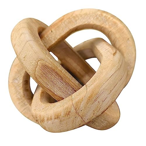 Hand Carved Rustic Brown Wood Knot Decor 3-Link Chain for Coffee Table Tray