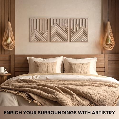 Modern Wooden Wall Sculptures - Set of 3 - Oak - Living Room Decor