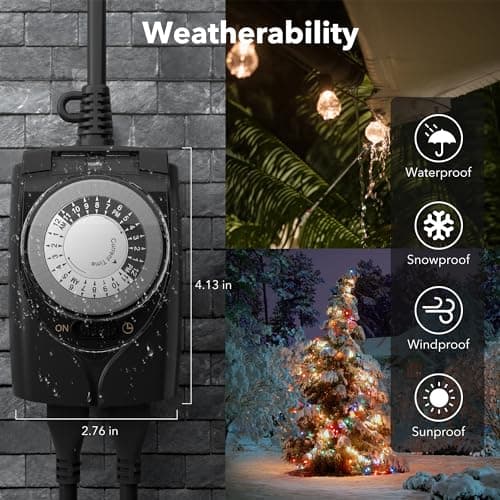 HBN Outlet Timer, 24 Hour Outdoor Waterproof 15A 1/2HP Pool Pump Timer