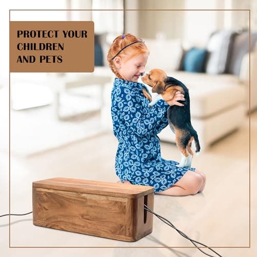 Acacia Wood Large Cable Management Box - Power Strip and Desk Cord Organizer