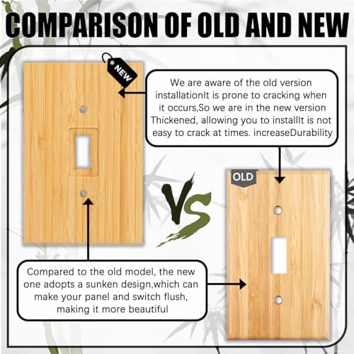 Solid Bamboo Light Switch Plate, Decorative Raw Wood Cover 4.8" x 3.14" Single Toggle