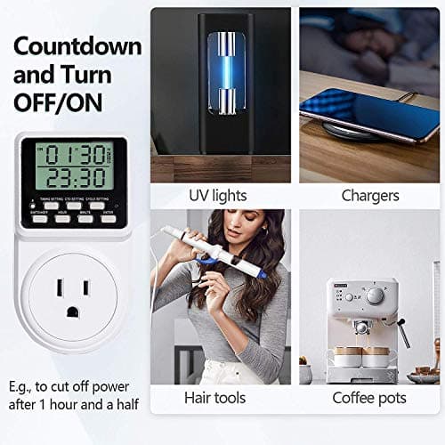 24-Hour Programmable Countdown Timer for Electrical Outlet, 120V 15A (1 Pack)