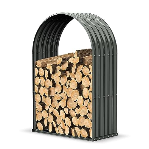 Galvanized Steel Firewood Storage Shed for Outdoor Use — Arch - Gray