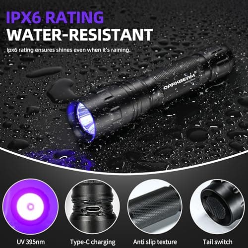 DARKBEAM Flashlight UV 395nm Black Light, Mini & Powerful Wood's Lamp USB -C LED Rechargeable Blacklight, Portable Pet Dog Urine Detector