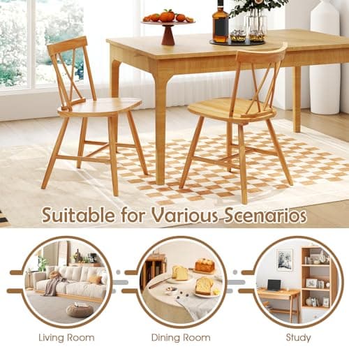 Giantex Natural Rubber Wood Farmhouse Dining Chair Set of 4