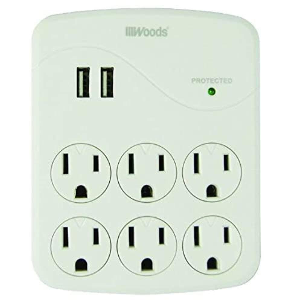 Surge Protector with 6 Outlets and 2 USB Ports, 1000J Protection