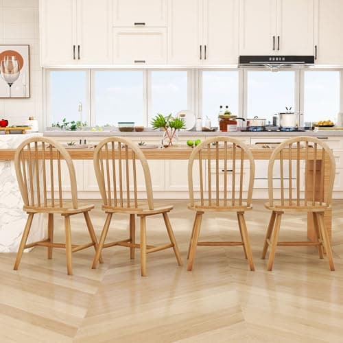 Safeplus Oak Dining Chairs Set of 6, Spindle Back for Farmhouse Kitchen
