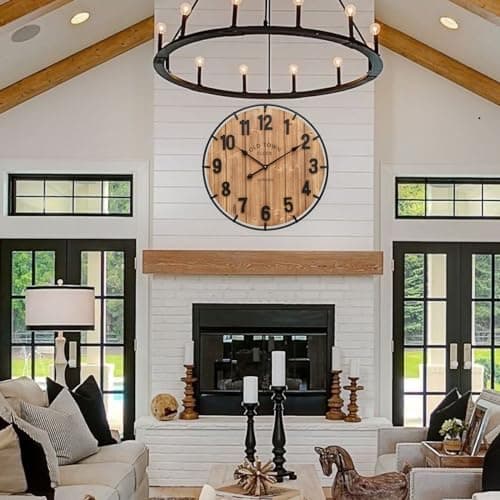Rustic Antique Wood Wall Clock - Large 24 Inch Battery Operated Clock for Home and Office