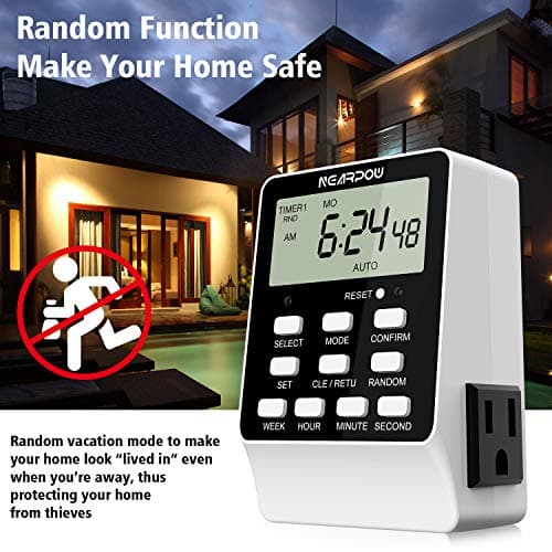 NEARPOW Dual Digital Light Timer, 18 Programs, 24/7 Programmable, 2 Outlets, 15A/1800W
