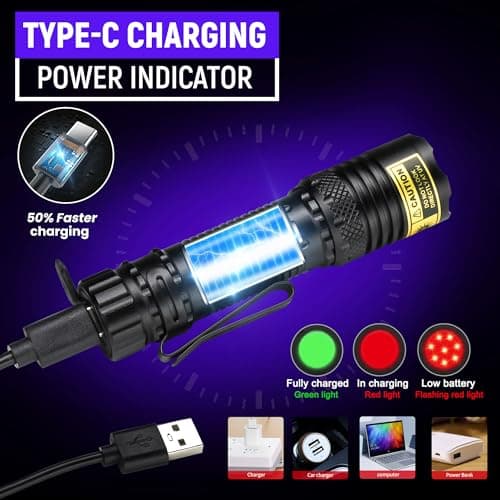 DARKDAWN 365nm Mini USB-C Rechargeable Black Light LED Flashlight