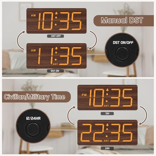 DreamSky Wooden Digital Alarm Clock with Large Numbers & Features