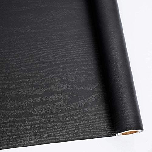 Abyssaly Light Wood Contact Paper for Kitchen Cabinets Shelf Drawer — Black