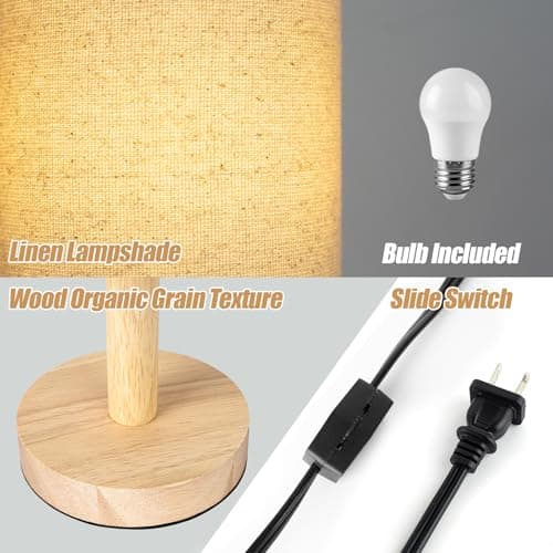 Linen Shade Small Table Lamp for Bedroom and Desk LED Included (Wood Base)