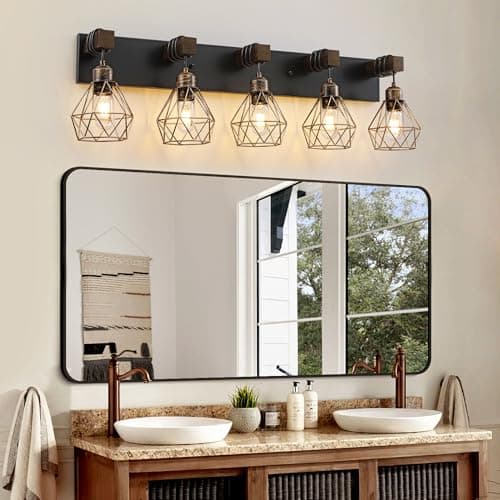 Rustic 3-Light Wood Bathroom Vanity Light with Elegant Metal Shade for Bathroom, Living Room, Hallway — Gold