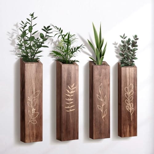 4 Pack Brown Wood Indoor Wall Planter for Living Room and Bedroom