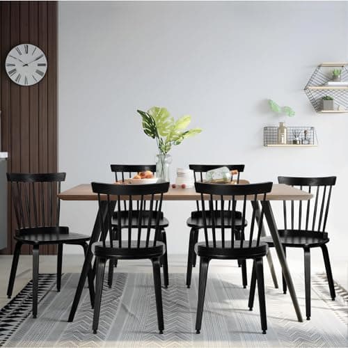 Black Wood Windsor Dining Chair Set, Farmhouse Spindle Back, Mid-Century Modern, Kitchen & Living Room
